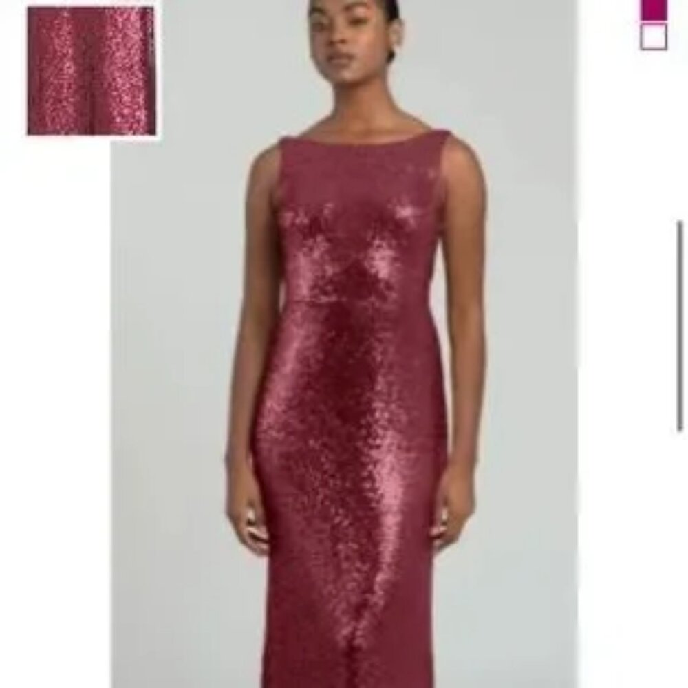 Sequined Red Size 12 Jenny Yoo Floor Length Evening Gown - Good Condition